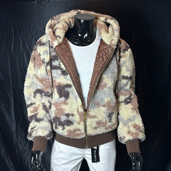Mens Sherpa Camo Hooded Jacket - Picture 1 of 8